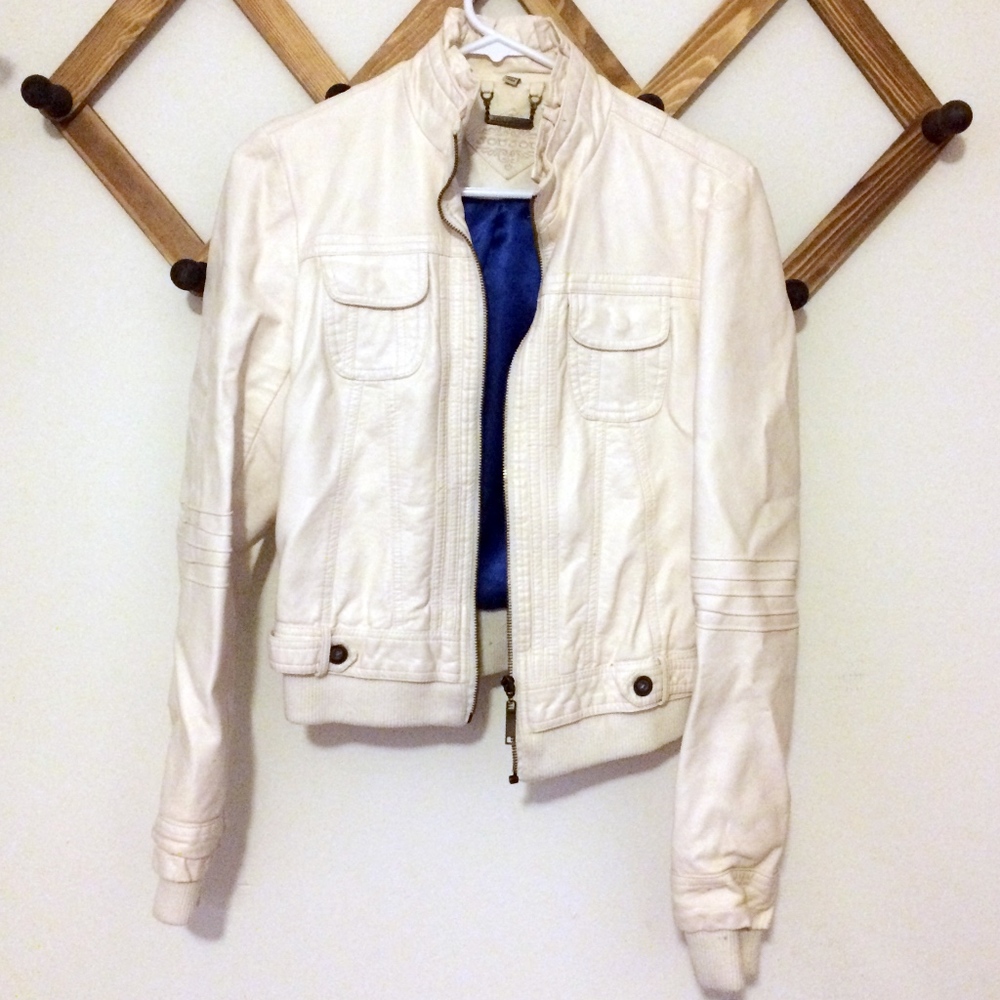 Jou Jou Faux White Leather Jacket